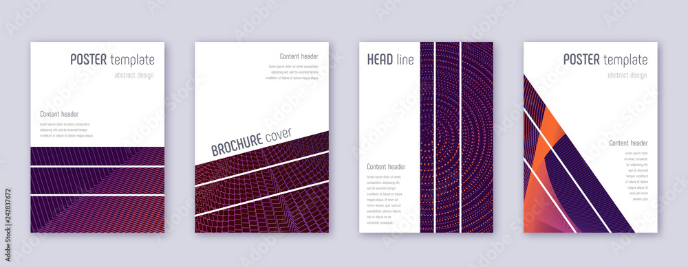 Geometric brochure design template set. Violet abs