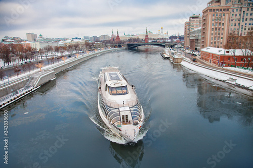 Moscow Kremlin and river day winter panorama photo