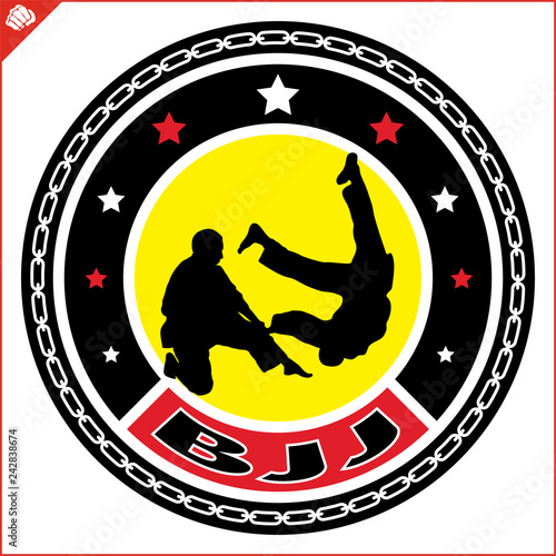 Brasilian jiu jitsu, BJJ emblem. Martial art colored simbol design. Vector, EPS.