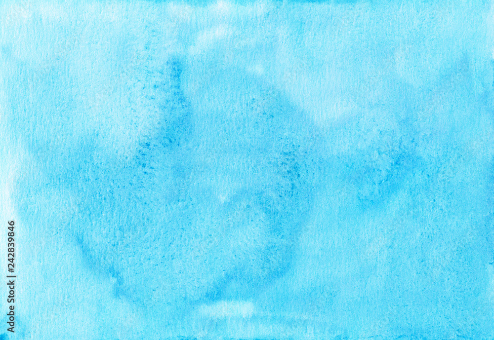 Watercolor bright sky blue background. Aquarelle sky blue stains on paper.  Bright blue watercolour backdrop. Vintage abstract wallpaper. Wash drawing  backdrop. Blog template, design, card. Stock Illustration | Adobe Stock