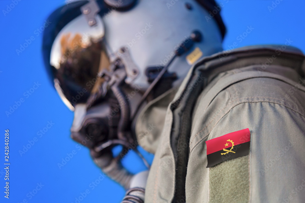 Air force pilot flight suit uniform with Angola flag patch. Military jet aircraft pilot Air force pilot flight suit uniform with Angola flag patch. Military jet aircraft pilot