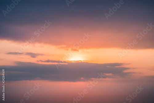 Sunset Sky in Bali - Echo Beach. Rising Sun on the Horizon. Beautiful Evening. Pink & Orange Blazing Sunset Clouds in Meadow and Orange Sky Above. Amazing Summer Sunrise as a Ocean Background.  © Irina