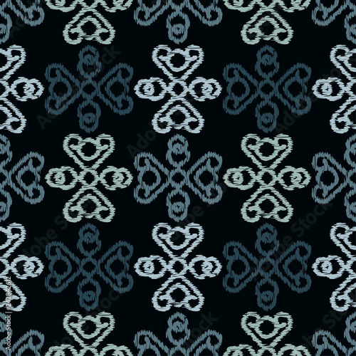 Ethnic boho seamless pattern. Embroidery on fabric. Traditional ornament. Tribal pattern. Folk motif. Can be used for wallpaper, textile, invitation card, wrapping, web page background.