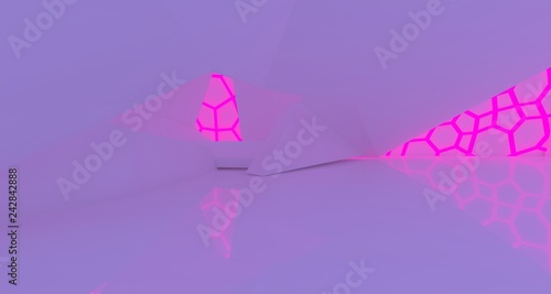 Abstract  white Futuristic Sci-Fi interior With Pink And Blue Glowing Neon Tubes . 3D illustration and rendering.