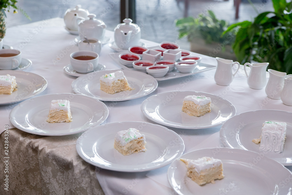 Desserts on the table in the restaurant Desserts on the table in the restaurant