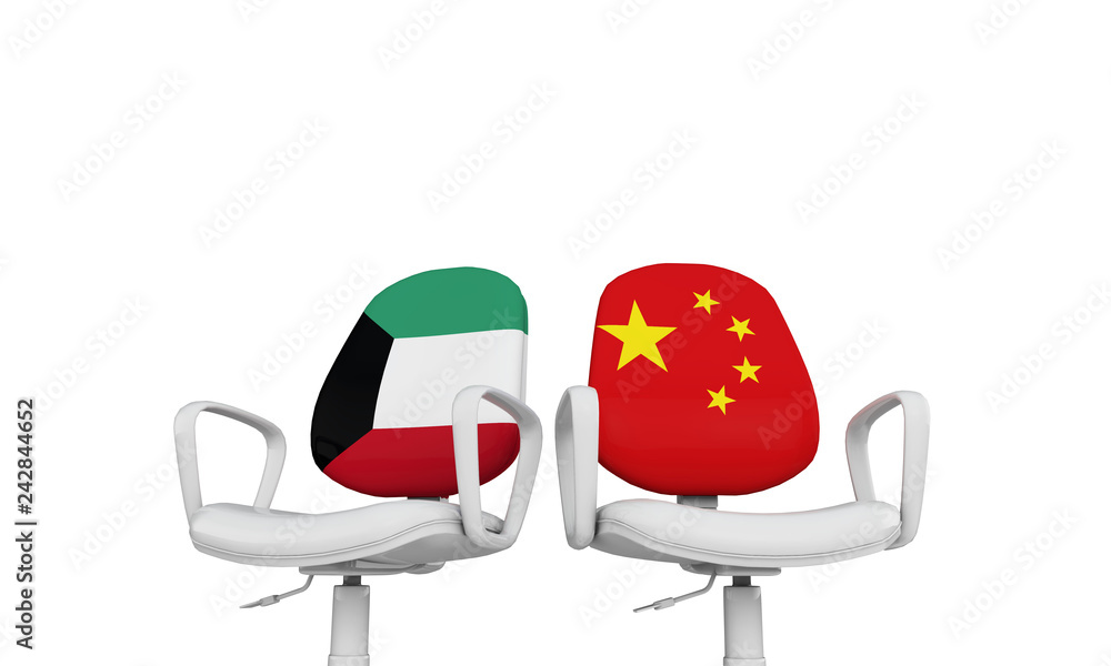 Fototapeta premium Kuwait and China business chairs. International relationship concept. 3D Rendering