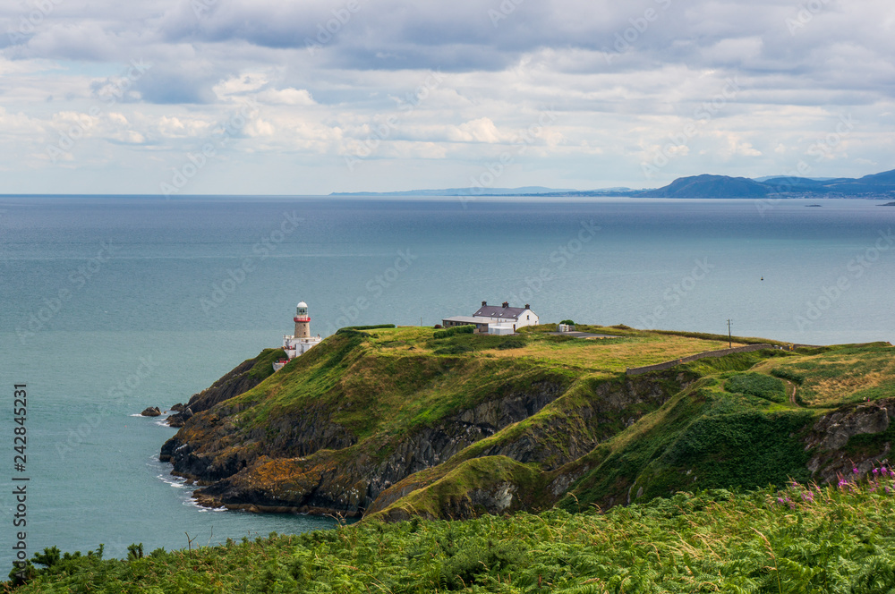 Baily Lighthouse as seen from the Howth Cliff walk in Dublin, Ireland