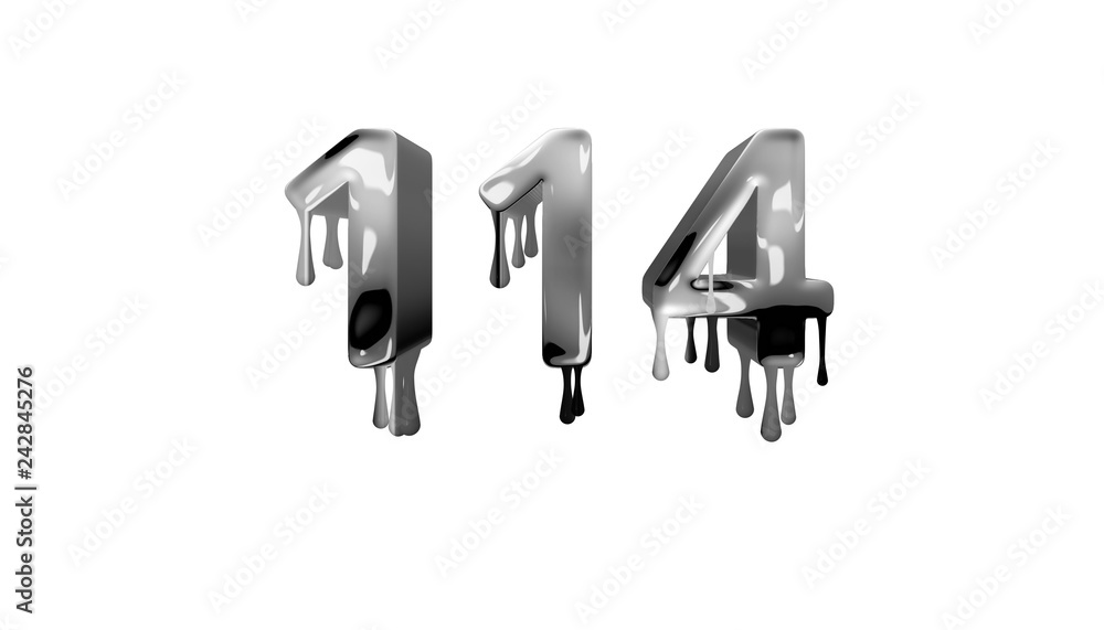 silver dripping number 114 with white background silver dripping number 114 with white background