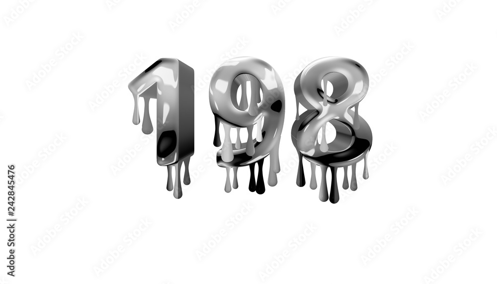 silver dripping number 198 with white background silver dripping number 198 with white background