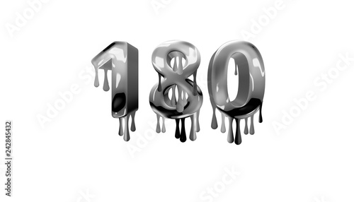 silver dripping number 180 with white background