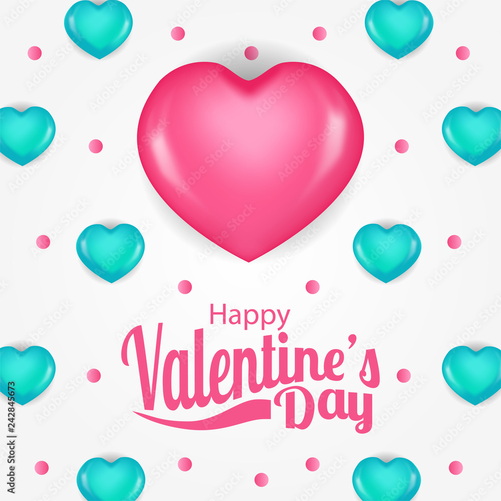 Illustration of love for valentine's day with pink and green 3D hearth shape event banner template Illustration of love for valentine's day with pink and green 3D hearth shape event banner template