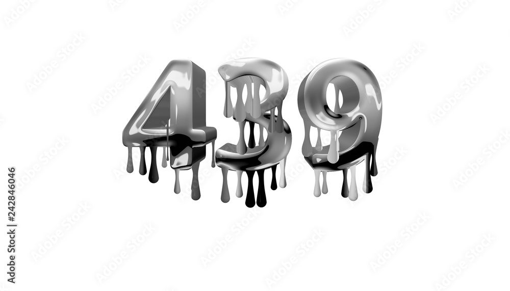 silver dripping number 439 with white background silver dripping number 439 with white background