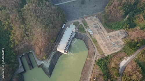 Aerial view of Sirikit Dam at Uttaradit province,Thailand, It was built for the purpose of irrigation, flood control and hydroelectric power production. photo