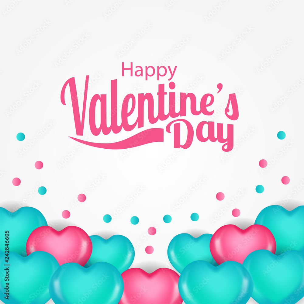 Illustration of love for valentine's day with pink and green 3D hearth shape  event banner template