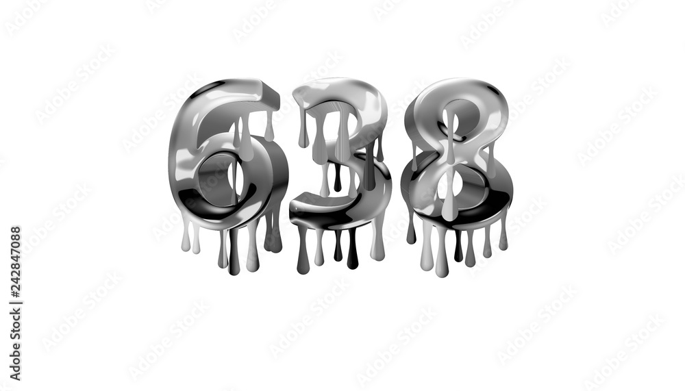 silver dripping number 638 with white background silver dripping number 638 with white background