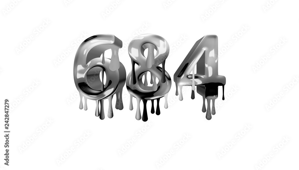 silver dripping number 684 with white background silver dripping number 684 with white background