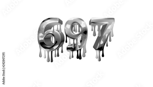 silver dripping number 697 with white background