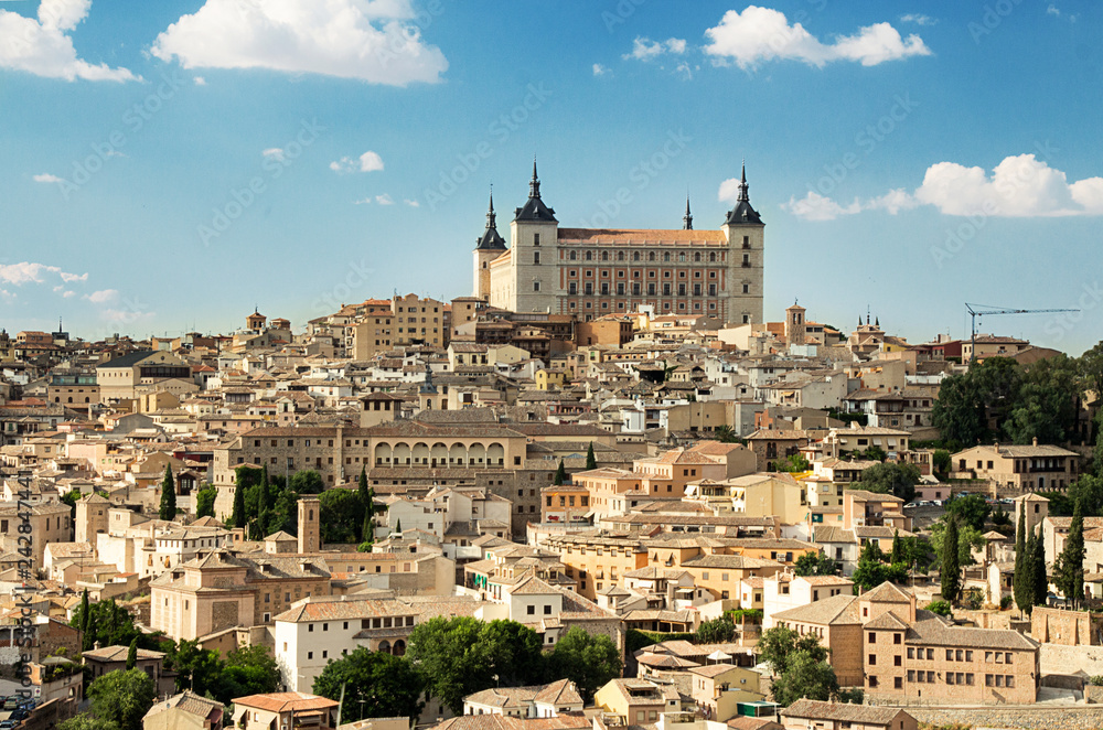 Toledo, Castilla-La Mancha, Spain. Old medieval town city skyline. Cityscape at the Alcazar.