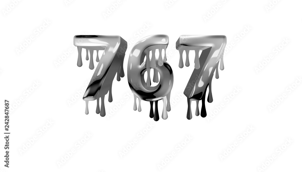silver dripping number 767 with white background silver dripping number 767 with white background