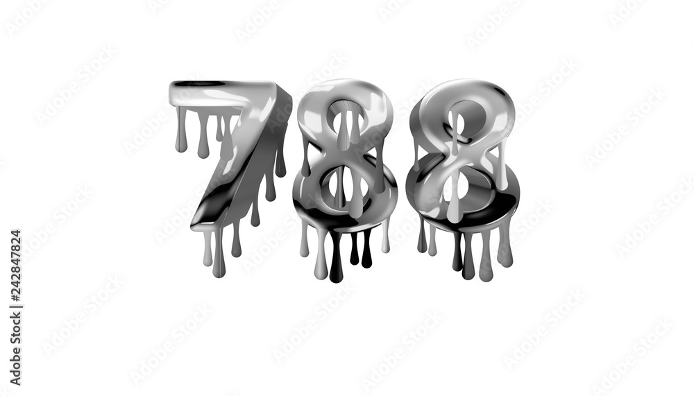 silver dripping number 788 with white background silver dripping number 788 with white background