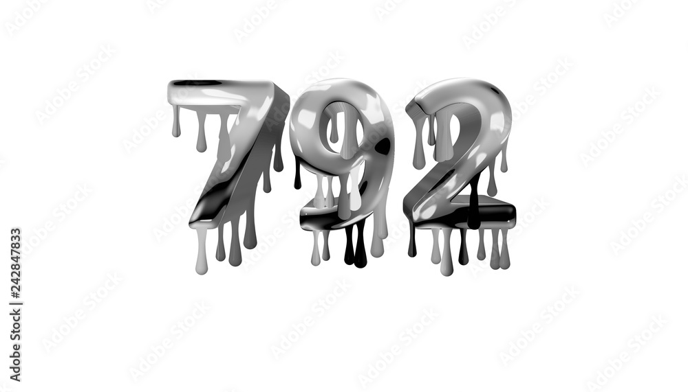 silver dripping number 792 with white background
