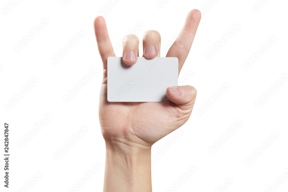 Rock and Roll hand holding a blank card or a ticket/flyer, isolated on white background Rock and Roll hand holding a blank card or a ticket/flyer, isolated on white background
