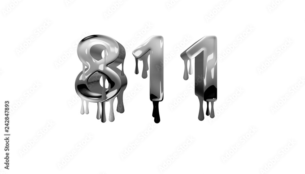 silver dripping number 811 with white background silver dripping number 811 with white background