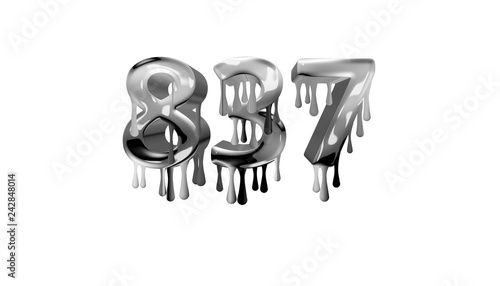 silver dripping number 837 with white background