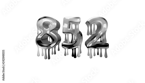 silver dripping number 852 with white background