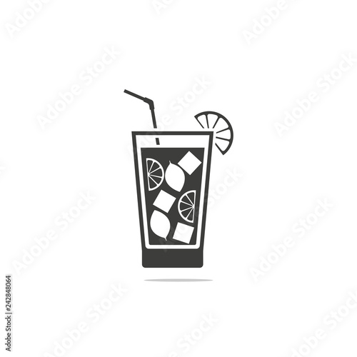 Monochrome vector illustration of cocktail icon "mojito" with tubule isolated on white background.