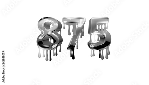 silver dripping number 875 with white background