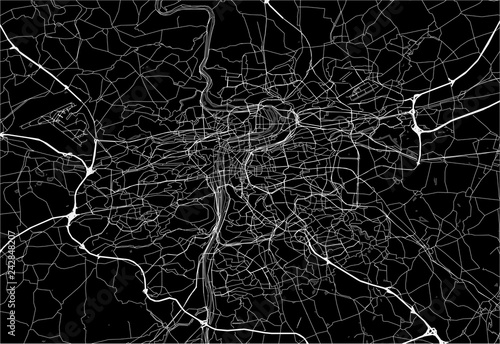 Dark area map of Prague, Czech Republic