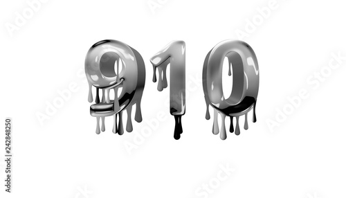 silver dripping number 910 with white background