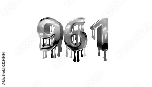 silver dripping number 961 with white background