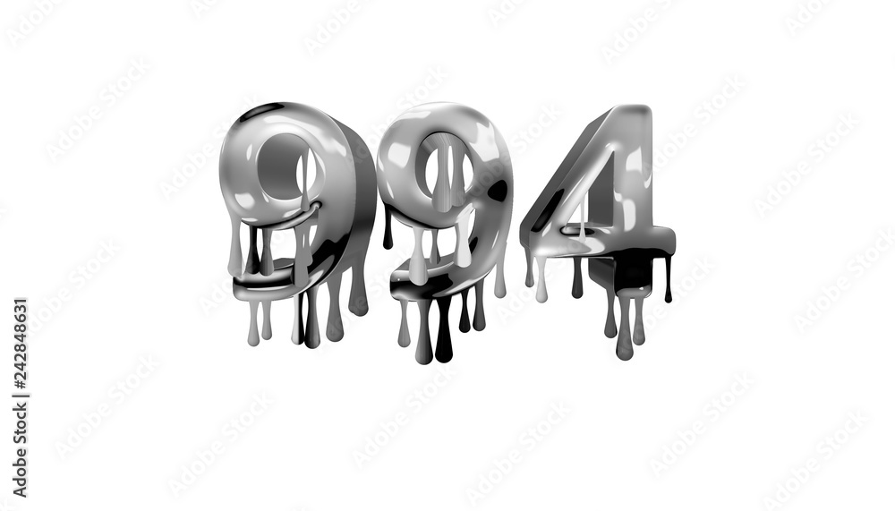 silver dripping number 994 with white background silver dripping number 994 with white background