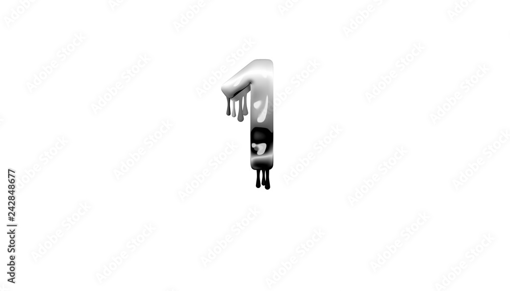 silver dripping number 1 with white background silver dripping number 1 with white background