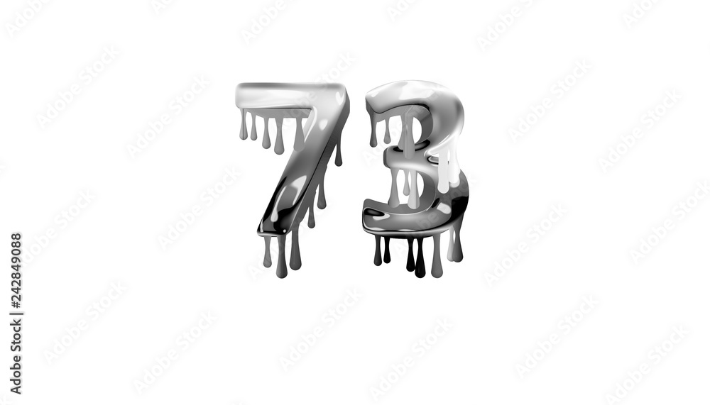 silver dripping number 73 with white background silver dripping number 73 with white background