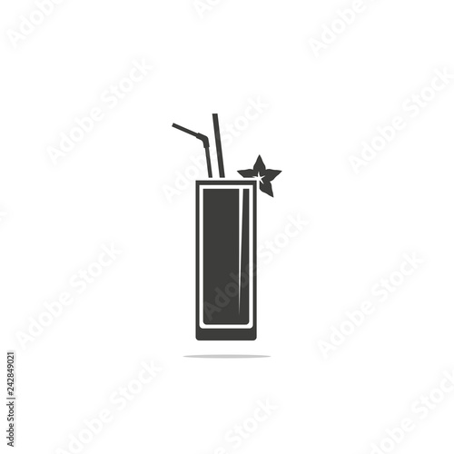 Monochrome vector illustration of cocktail icon with carambola and tubule isolated on white background.