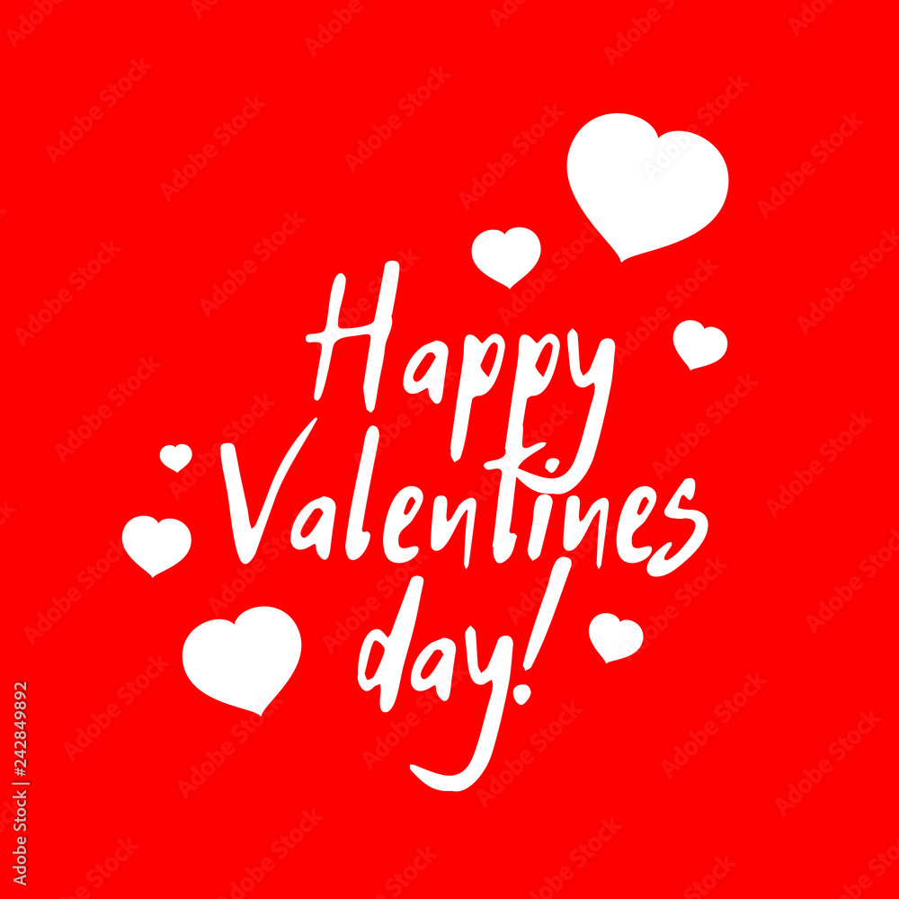 A beautiful small hearts with an inscription Happy Valentine Day on red clean background. Vector eps 10