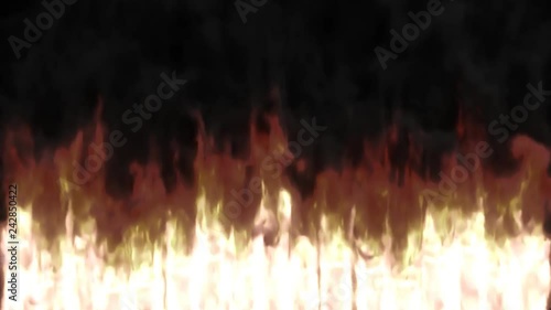 Animated conflagration or very intense fire and bright hot flames as if burning highly flammable fuel or material. Black background, mask included.