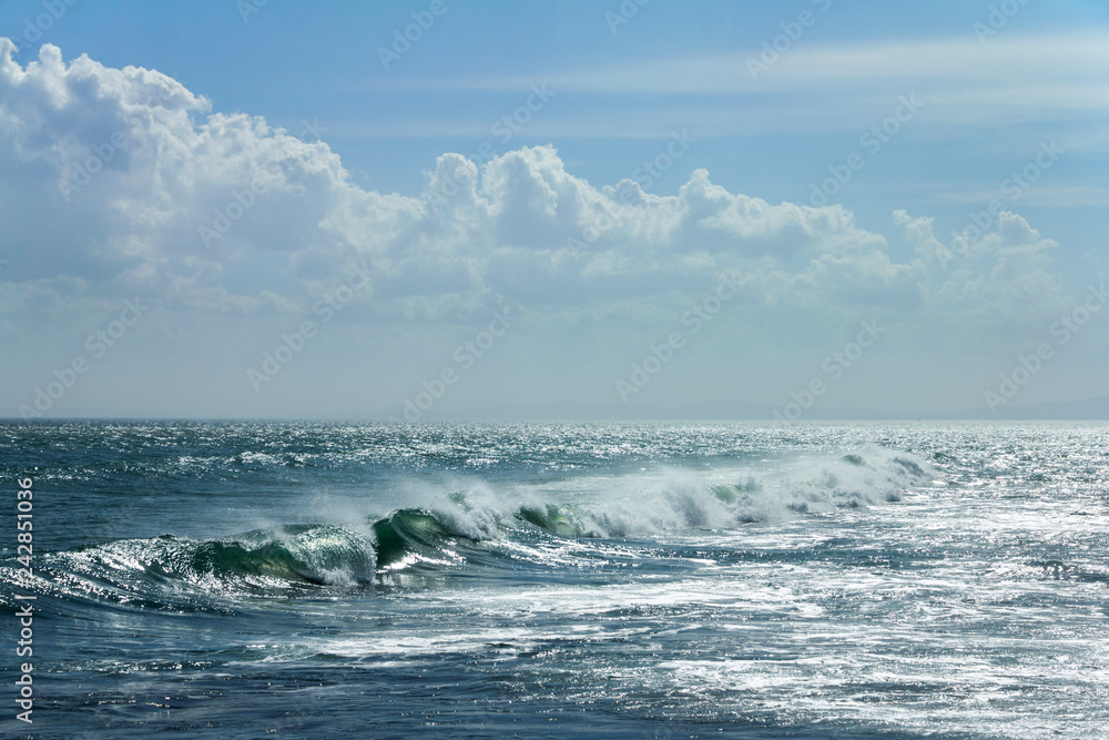 Big waves on the sea, on a cold sunny day, on the Black Sea coast of Bulgaria, near the village of Ravda