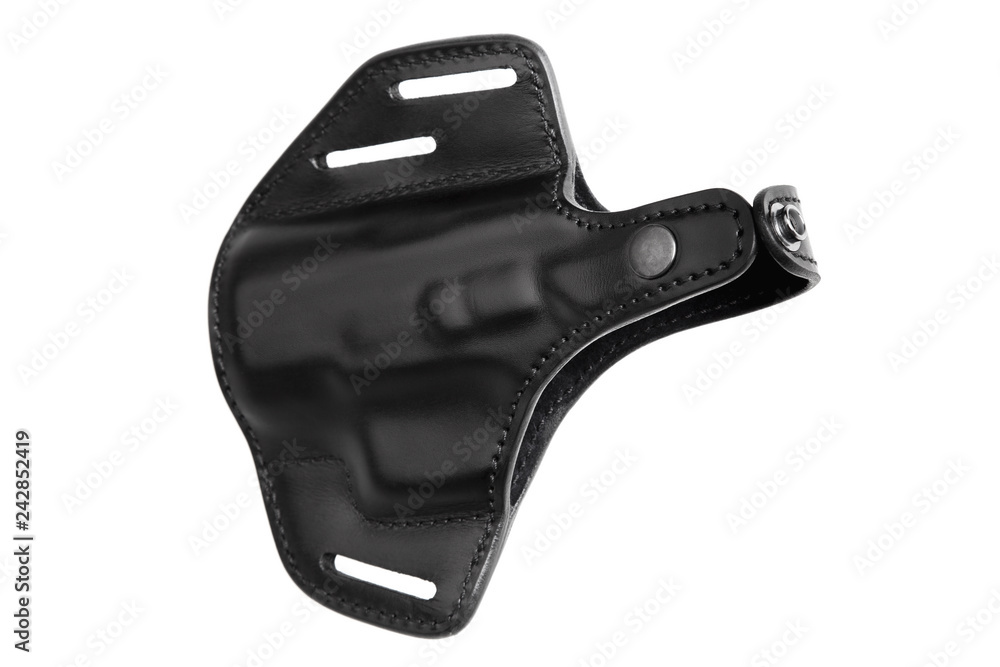 Black leather holster for pistol isolated on white Black leather holster for pistol isolated on white