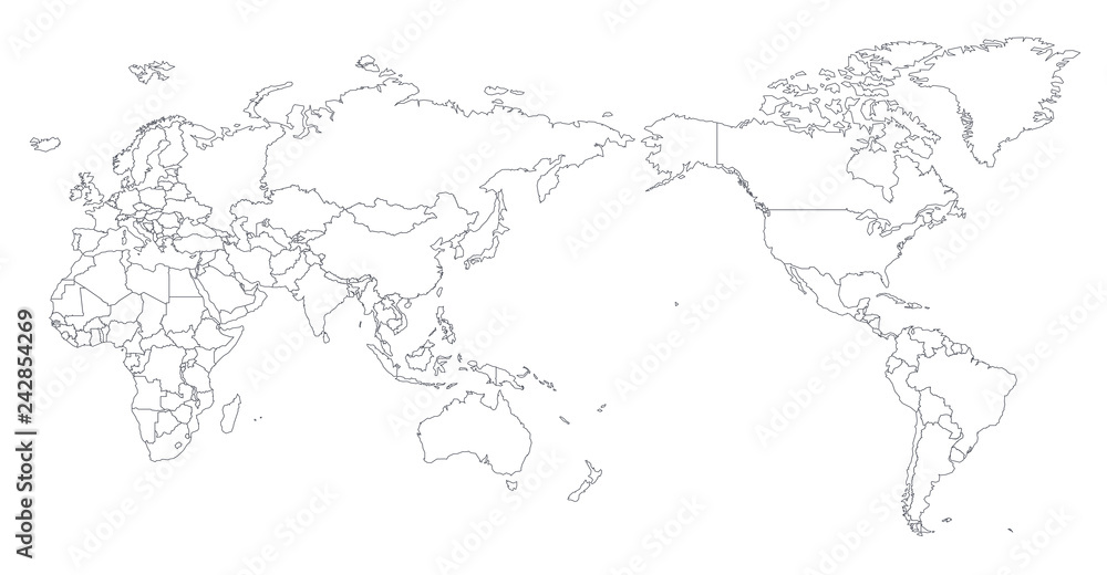 Fototapeta premium Kontur konturu mapy świata sylwetka - Azja w środku