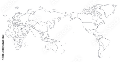 World Map Outline Contour Silhouette - Asia in Center