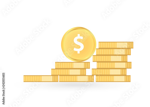 Coins Dollar. Stack of golden coin. golden penny cash pile, treasure heap