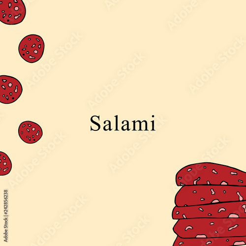 Salami vector illustration in cartoon style. Perfect for menu, card design