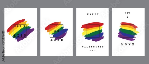 Valentine's day LGBT card templates kit, rainbow brush shapes set, bright basis for your prints and design