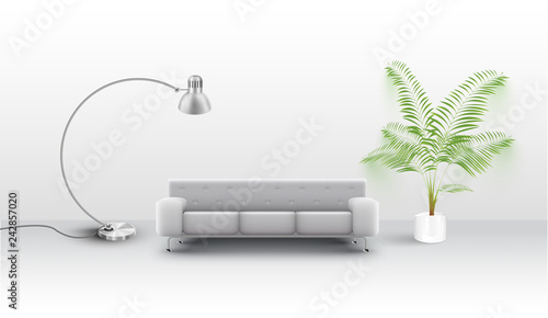 A white couch with a lap and a plant, vector