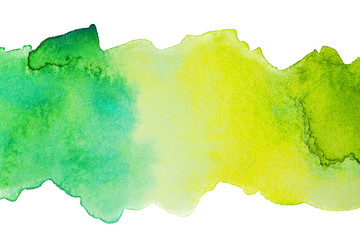watercolor strip with the transition of colors from green to yellow and emerald