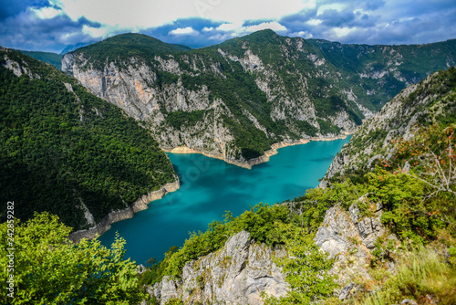 Piva river canyon in Montenegro, mountain landscape.